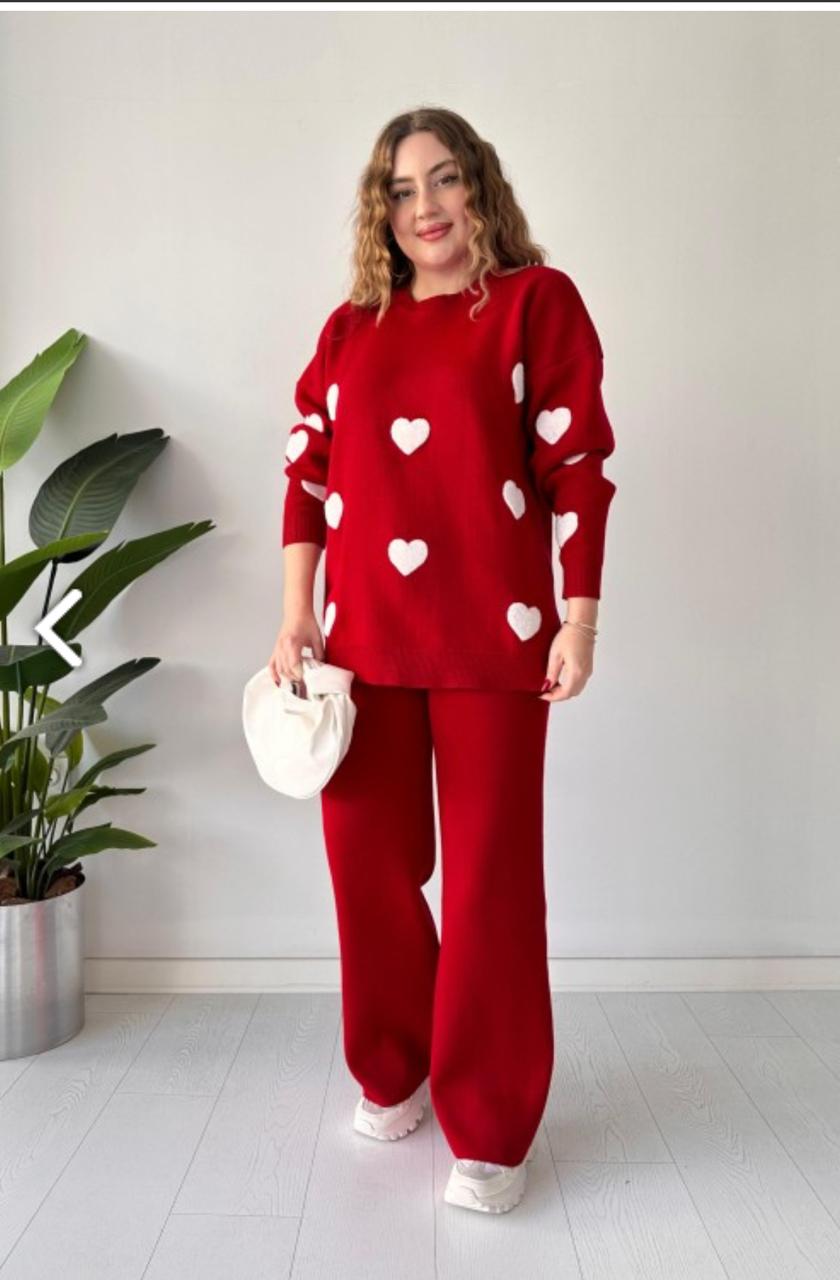 Ch # 471 Heart printed warm winter fleece co ord Set