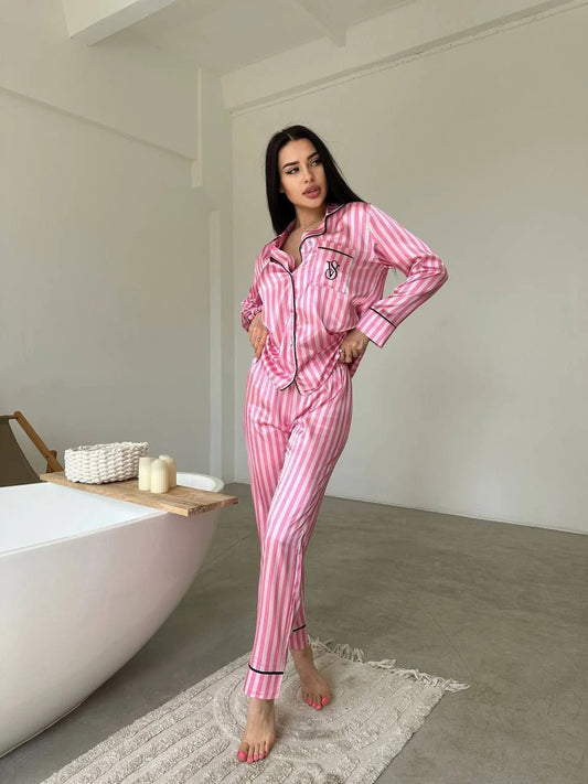 CH # 578 | Luxury Printed Silk Pajama Set For Women | D 5