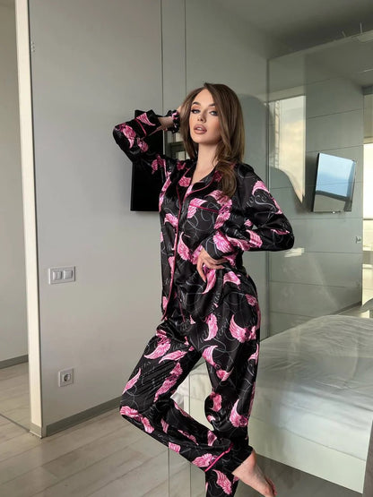 CH # 578 | Luxury Printed Silk Pajama Set For Women | D 7