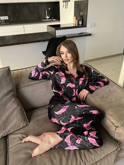 CH # 578 | Luxury Printed Silk Pajama Set For Women | D 7