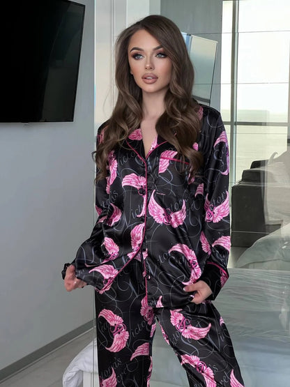 CH # 578 | Luxury Printed Silk Pajama Set For Women | D 7