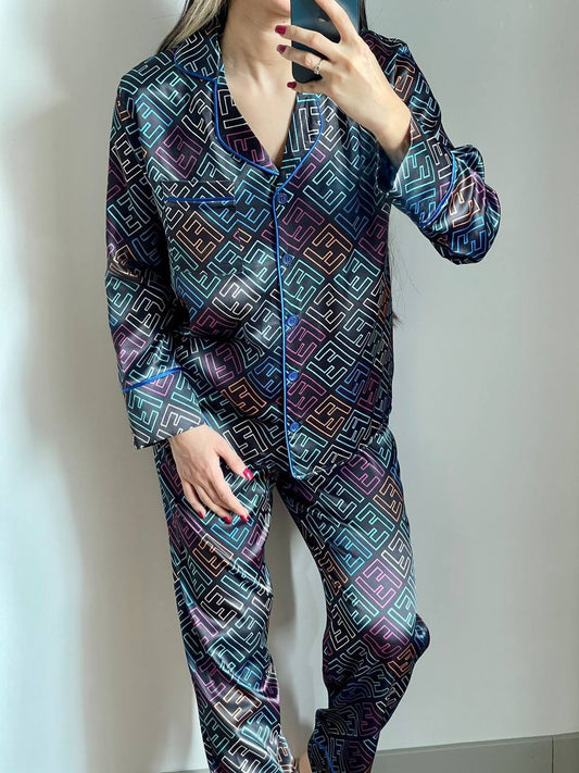 CH # 578 | Luxury Printed Silk Pajama Set For Women | D 4