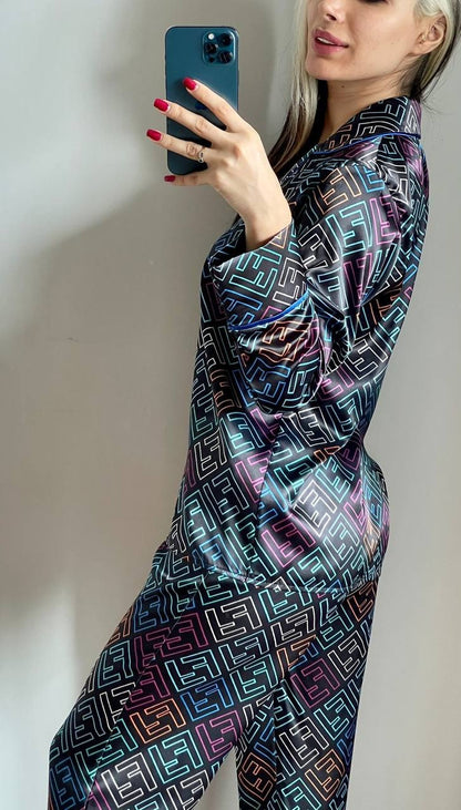 CH # 578 | Luxury Printed Silk Pajama Set For Women | D 4