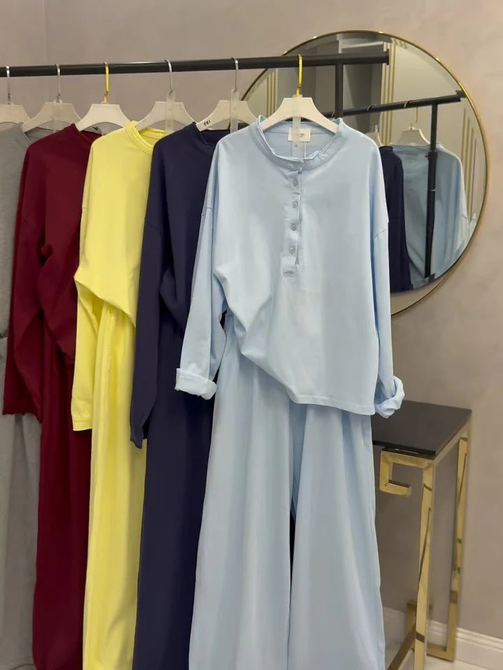 women co ord set collection casual long sleeve outfits matching sets lounge wear button top wide leg pants comfortable everyday fashion multiple colors 02