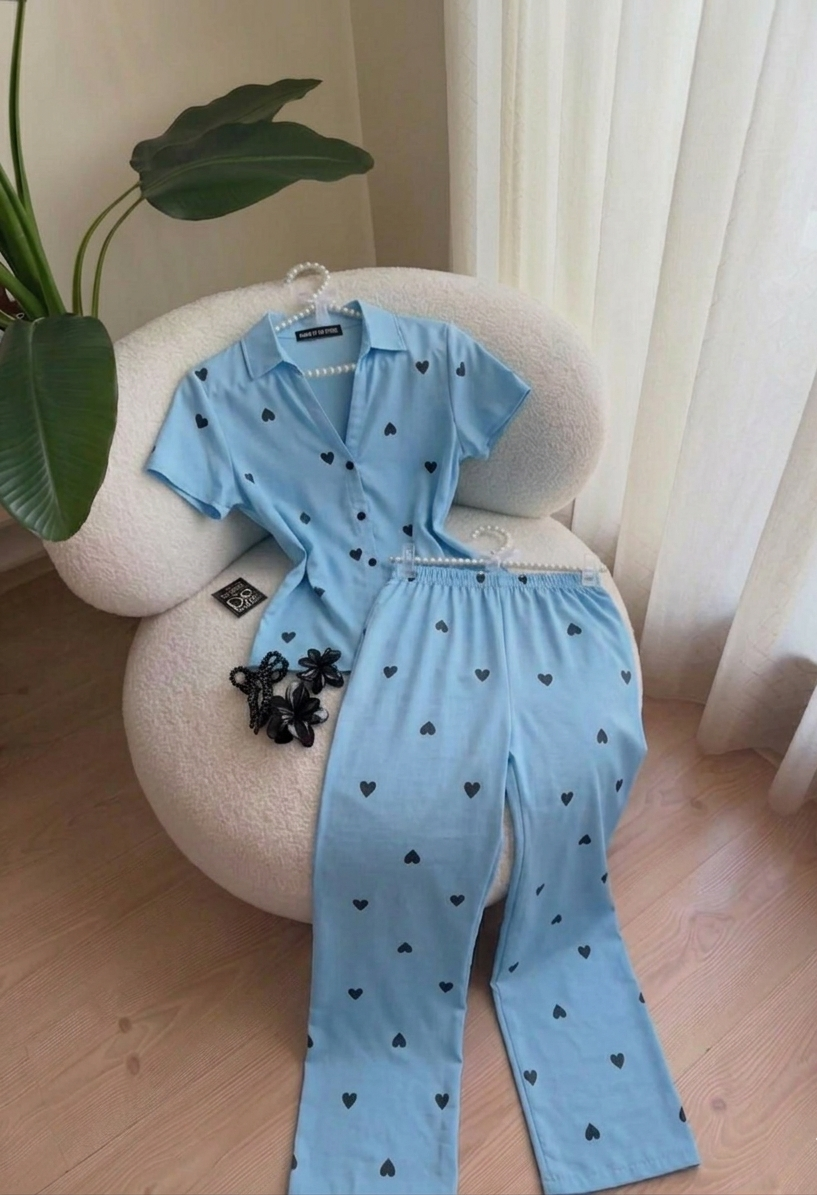 women co ord set heart print casual summer outfit short sleeve button shirt elastic waist shorts matching set cute trendy loungewear 02