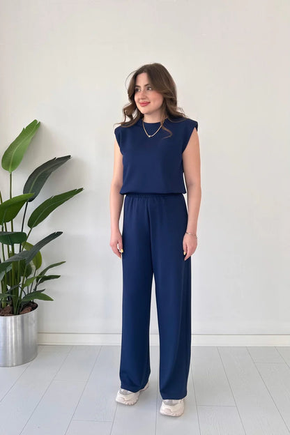 women co ord set sleeveless top wide leg pants casual elegant outfit minimal style comfortable everyday wear trendy matching set 08