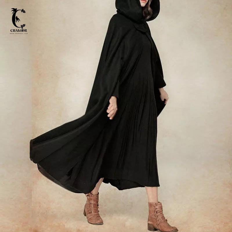 50% Off Chakoor Women Stylish Long Cape Cloak Hooded Coat Autumn Hoodies Poncho Warm Cosplay Outwear Windbreaker CH # 330