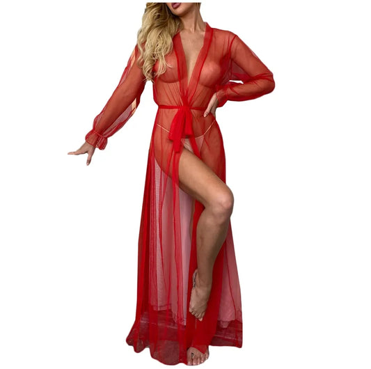 Chakoors Sexy Hot Erotic Women Nightwear Long mesh Sleepwear Long NightGowns See Through Sheer Mesh Night Dress CH # 341