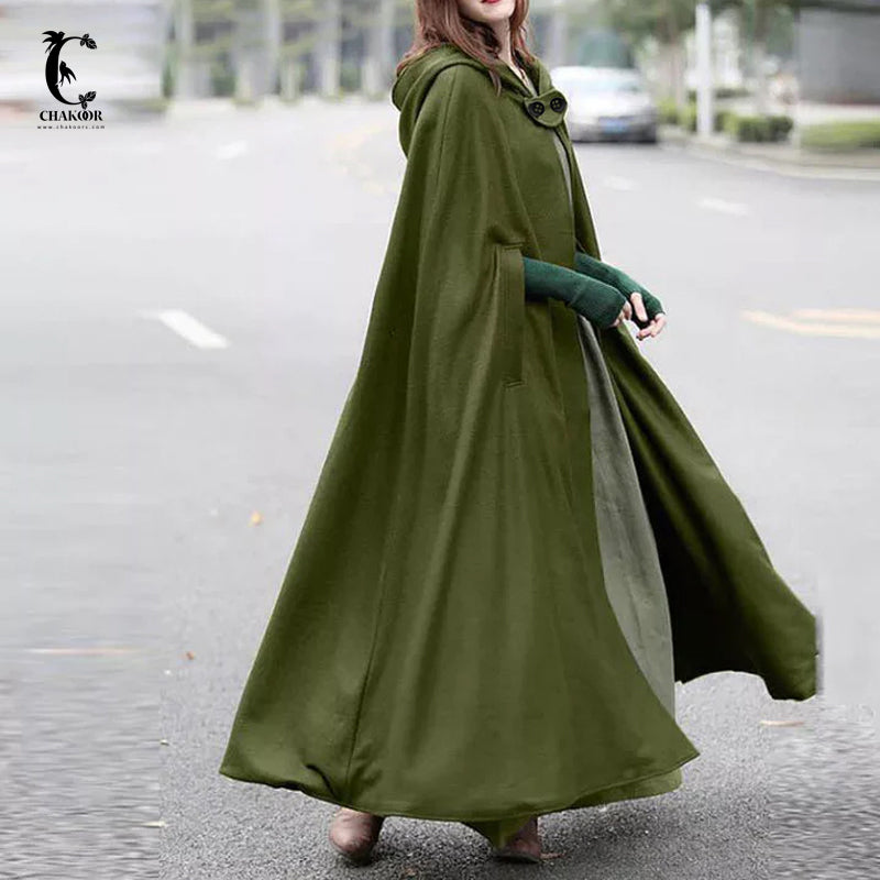 50% Off Chakoor Women Stylish Long Cape Cloak Hooded Coat Autumn Hoodies Poncho Warm Cosplay Outwear Windbreaker CH # 330