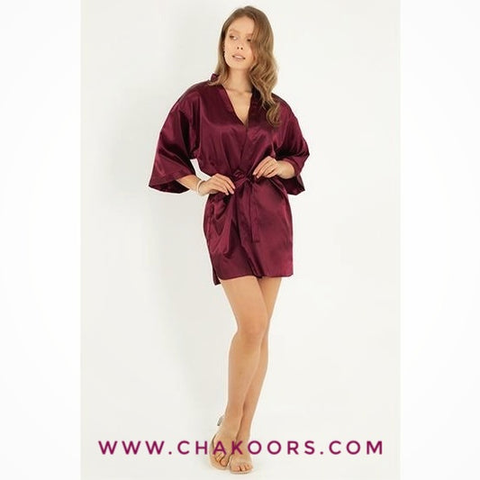 Chakoor's one piece Kimono Bridesmaid Short Robe CHK # P49 - Maroon